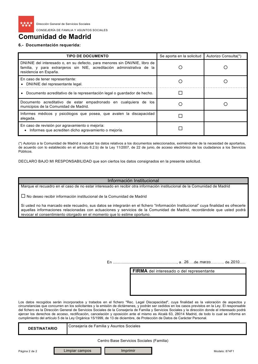 Modelo de certificado de reconocimiento de minusvalia